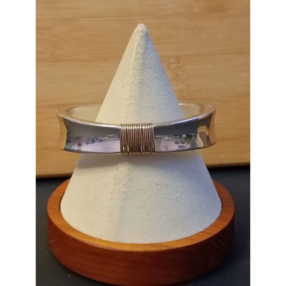 Vintage Silver Metallic with Copper Wire Wrap Accents Bangle Bracelet